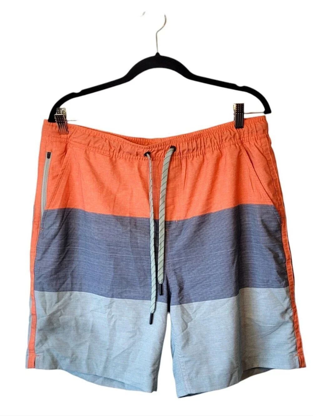 Eddie Bauer Men's Colorblock Drawstring Swim Shorts - Orange/Blue Size L